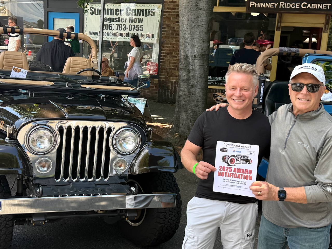 PNW CJ Club founders with Best In Class award at a 2025 car show